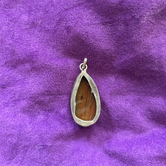 VTG TIBETAN SILVER MAHOGANY OBSIDIAN PENDANT - Picture 2 of 2